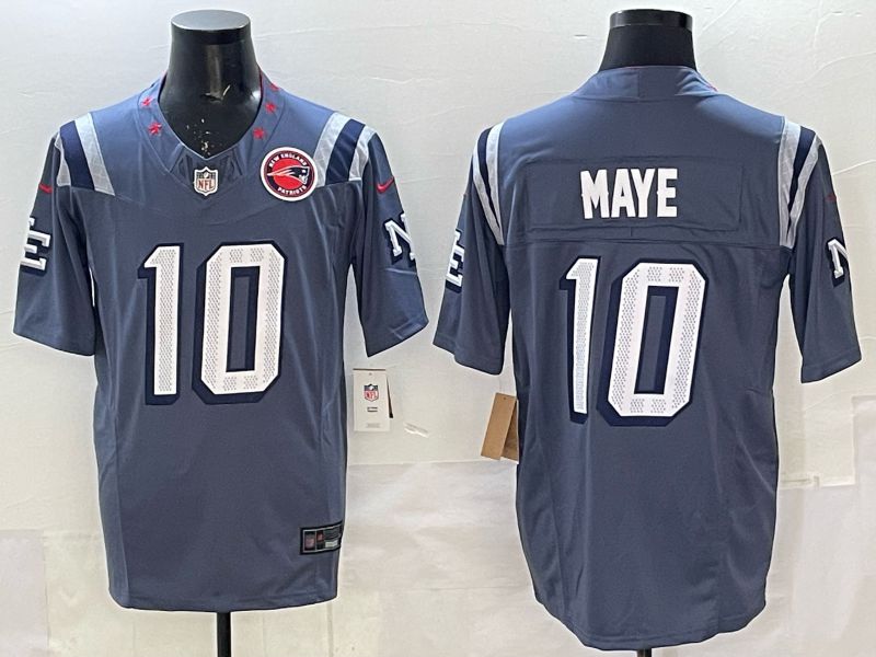 Men 2025 New England Patriots 10 Maye blue 5th generation Throwback Nike Limited NFL Jersey style 02